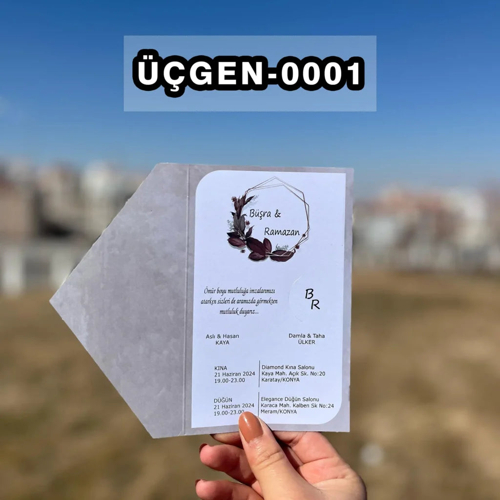 ÜÇGEN KENDİNDEN ZARFLI DAVETİYE Ü-0001